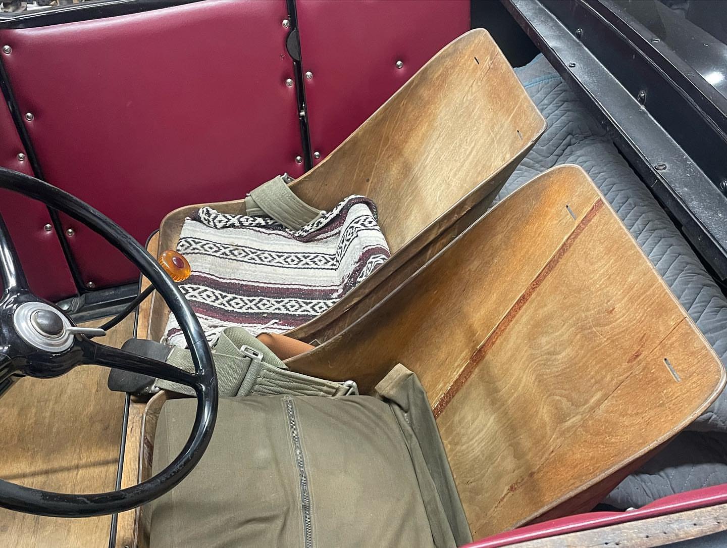 Original pair of steam formed wooden aircraft seats. - Image 7